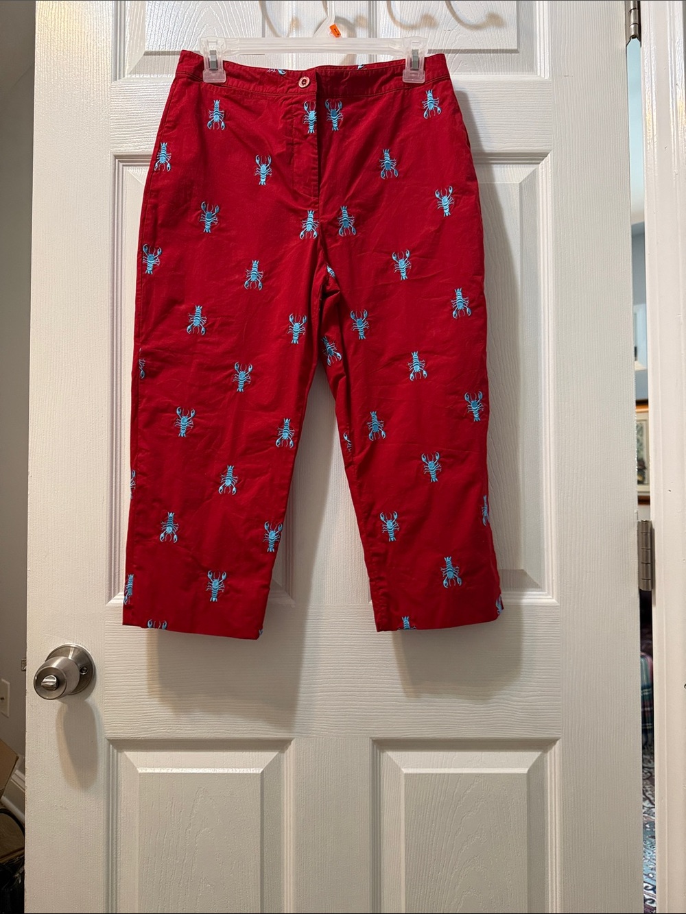 Vintage Lilly Pulitzer Red Capris with Blue Lobster Print